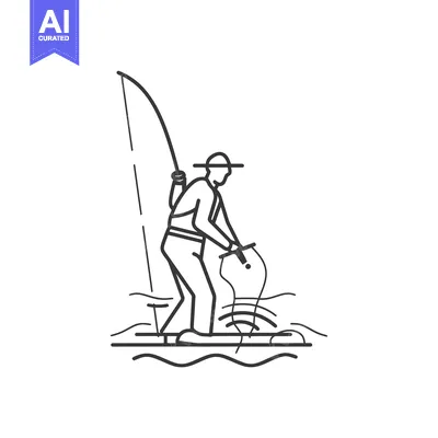 Aset desain premium: Fisherman reeling in his line on a boat in the water