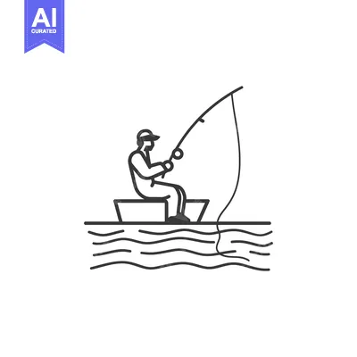 Aset desain premium: Fisherman Sitting on a Boat and Fishing
