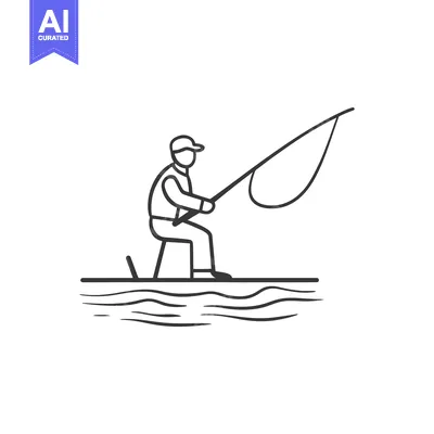 Aset premium populer: Simple illustration showing a person fishing on calm water