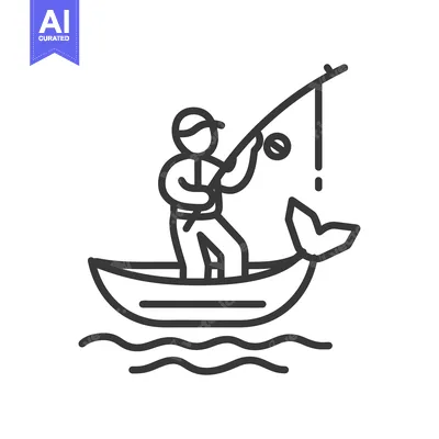 Popular premium asset: A person fishing from a small boat on the water happily