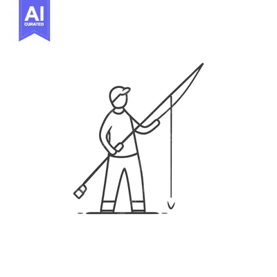 Aset desain premium: A person is standing and holding a fishing rod casting