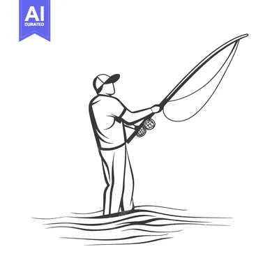 Premium design asset: A fisherman casting a line in the water with a fishing rod