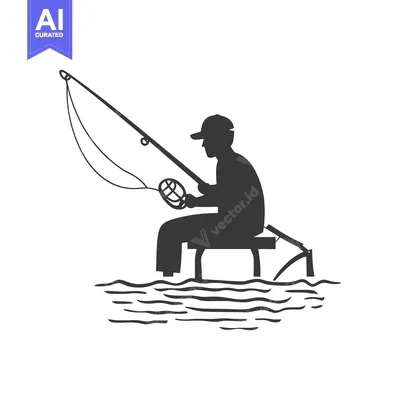 Aset desain premium: A silhouetted person is fishing while seated on a bench