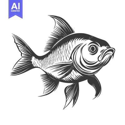 Popular premium asset: A detailed monochromatic illustration depicting a stylized fish in pro