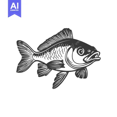 Premium design asset: A detailed grayscale illustration depicting a swimming fish in profile