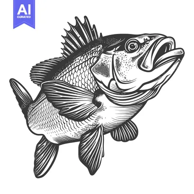 Popular premium asset: A Detailed Black And White Engraving Of A Swimming Fish