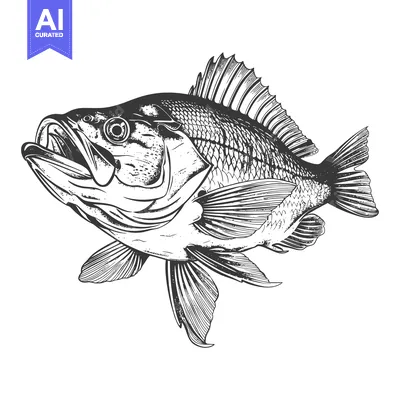 Popular premium asset: An illustration depicting a detailed black and white fish design
