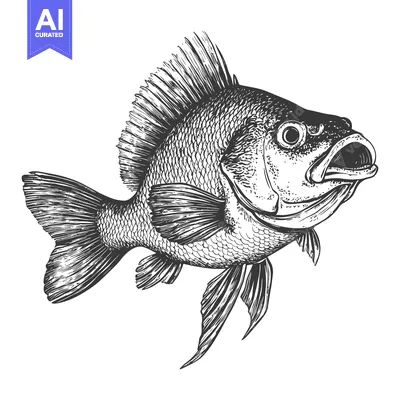 Aset premium populer: Detailed Ink Drawing Of A Fish With Open Mouth