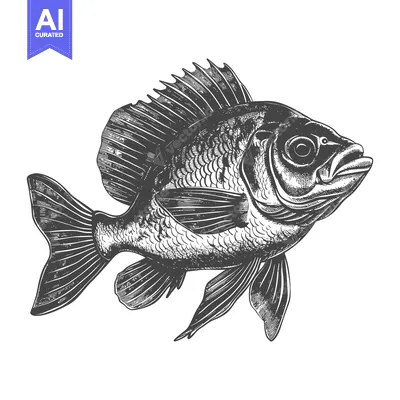 Aset premium populer: Detailed Drawing Of A Bony Fish With Fins