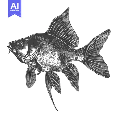 Premium design asset: Detailed illustration of a black goldfish swimming gracefully