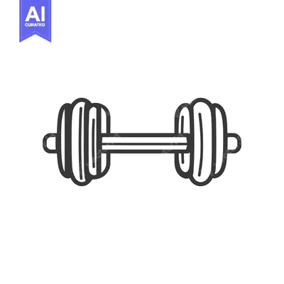 Aset desain premium: A simple black and white illustration of a weightlifting dumbbell
