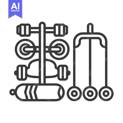 Premium design asset: Various exercise equipment displayed in a simple black line illustrati