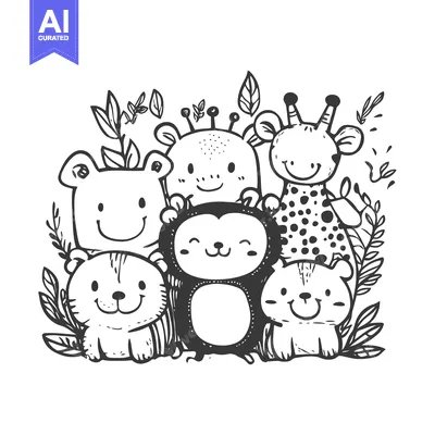 Popular premium asset: Five Adorable Cartoon Animals Surrounded by Leaves