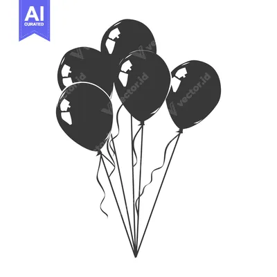 Aset desain premium: Five Black Balloons with Strings Tied Together