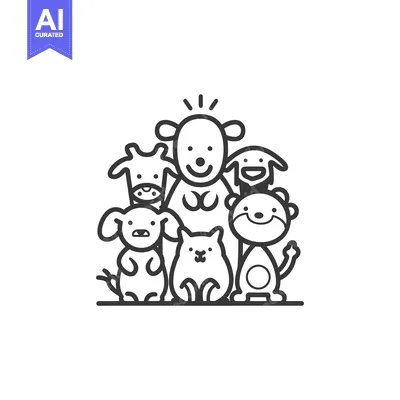 Premium design asset: Five Cartoon Animals Standing Together
