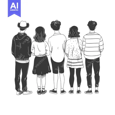 Aset premium populer: Five Individuals Facing Away from the Viewer in a Hand-Drawn Sketch