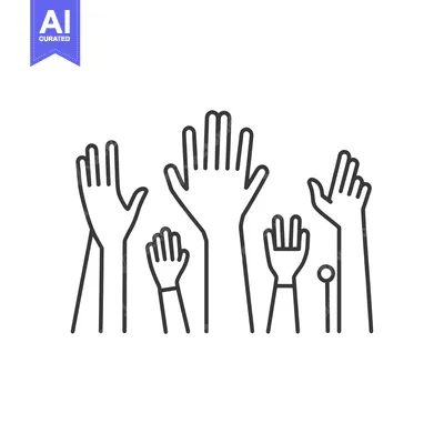 Five Raised Hands in a Row, Line Drawing