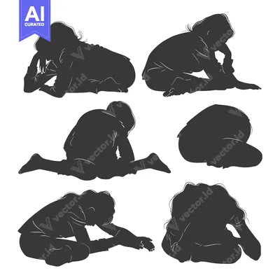 Aset premium populer: Five Silhouettes of Women in Various Seated Poses