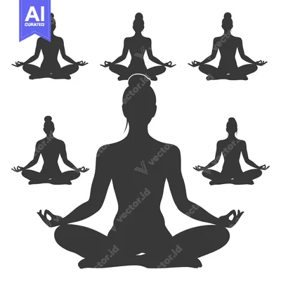 Aset premium populer: Five Silhouettes of Women Sitting in a Yoga Meditation Pose