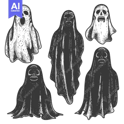 Aset premium populer: Five Spooky Ghosts with Visible Skulls and Open Mouths