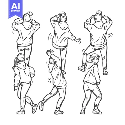 Popular premium asset: Five Women in Hoodies and Jeans, Posing in a Dance Routine