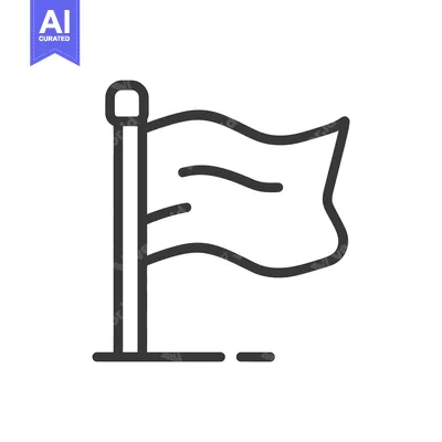 Aset desain premium: Minimalist Flag Icon: Waving Banner on Pole, Line Art Symbol