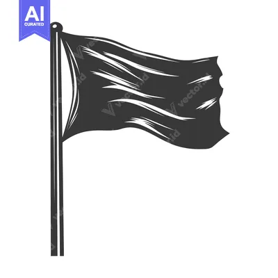 Premium design asset: A waving black flag attached to a tall wooden pole