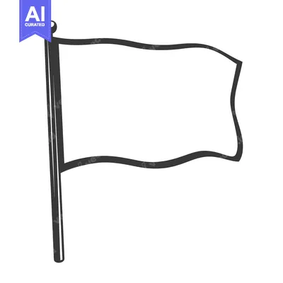 Aset premium populer: A monochrome drawing depicts a waving flag on a pole