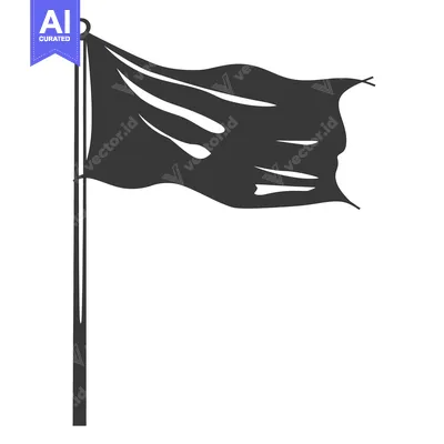 Aset premium populer: A tattered black flag waving high on a pole in the wind