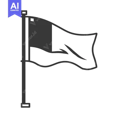 Aset premium populer: A monochrome illustration depicting a waving flag on a flagpole