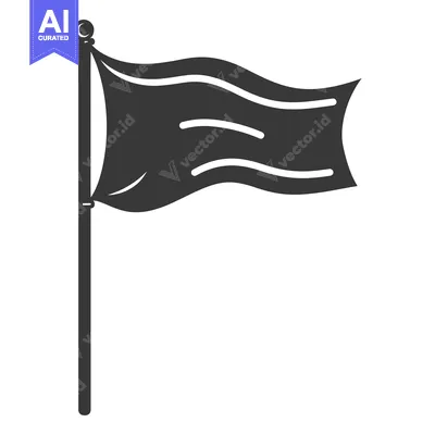Aset desain premium: A black flag waving on a tall vertical wooden pole