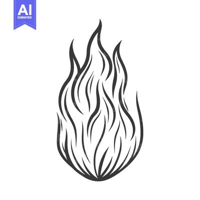 Aset premium populer: A stylized black and white drawing depicts the flames of fire