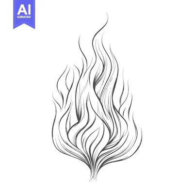 Aset premium populer: A detailed illustration of a stylized flame burning upwards strongly