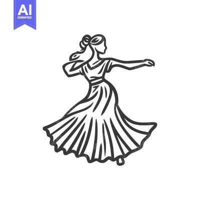 Aset desain premium: A stylized illustration depicting a woman in motion gracefully dancing