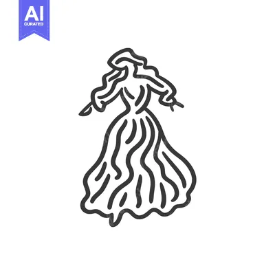 Aset desain premium: Simple linear drawing of a woman in a long flowing dress