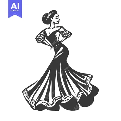 Popular premium asset: Elegant woman wearing a long flowing gown with an intricate design