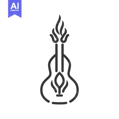 Aset desain premium: A stylized outline of an acoustic guitar with flame details