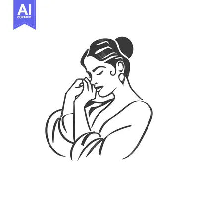 An Elegant Line Drawing Portrait of a Contemplative Woman
