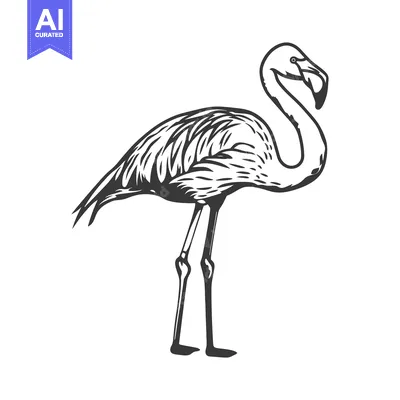 Popular premium asset: An isolated black and white illustration of a long legged flamingo