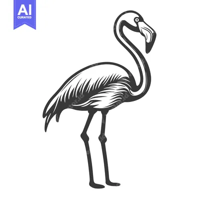 Aset premium populer: A detailed grayscale illustration of a tall flamingo bird