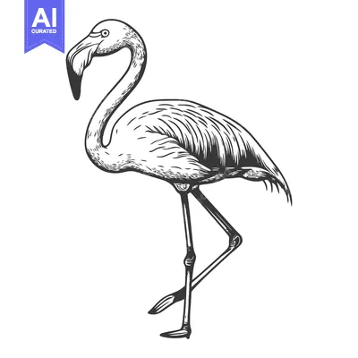 Aset desain premium: A detailed graphic illustration of a long legged flamingo bird