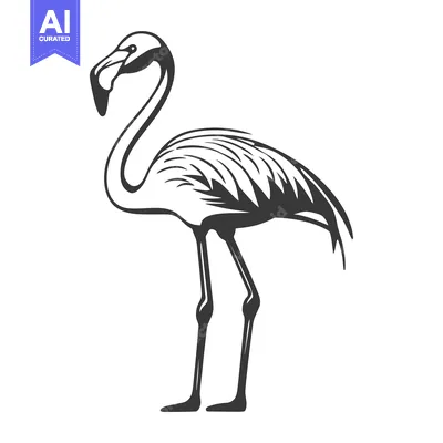 Aset premium populer: A gracefully standing flamingo illustration in monochromatic black and