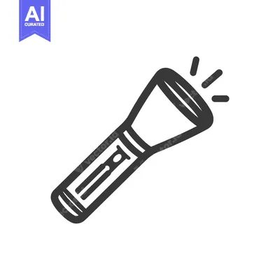 Bold Outline of a Shining Flashlight Icon on White