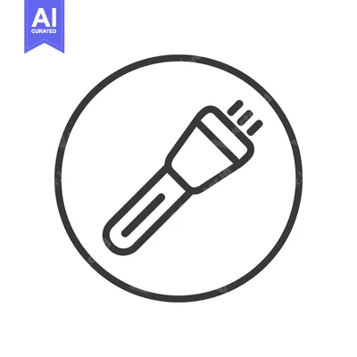 Minimalist Flashlight Icon in Circle, Dark Gray Outline on White Backg