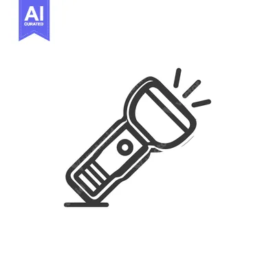 Bold Outline Icon of a Modern Flashlight with Light Beams