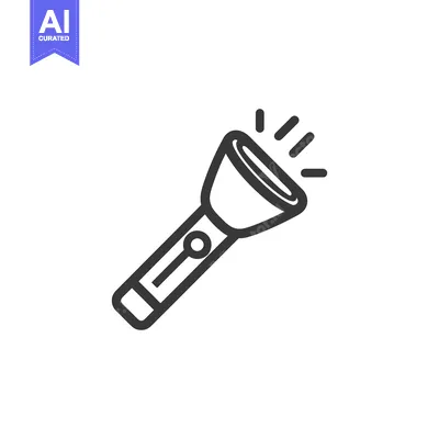 Aset premium populer: Illuminated Flashlight Icon: Bold Outline Design on White Background