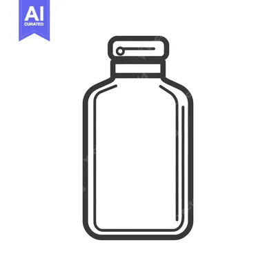 Premium design asset: Simple black and white illustration depicts an empty medicine bottle