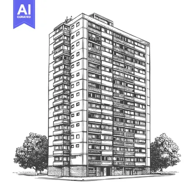Aset premium populer: A Hand Drawn Illustration Of A Multistory Apartment Building