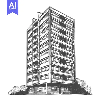 Aset desain premium: Hand Drawn Sketch Of A Multi Story Apartment Building