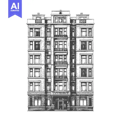 Aset premium populer: Elegant multistory brick apartment building illustration